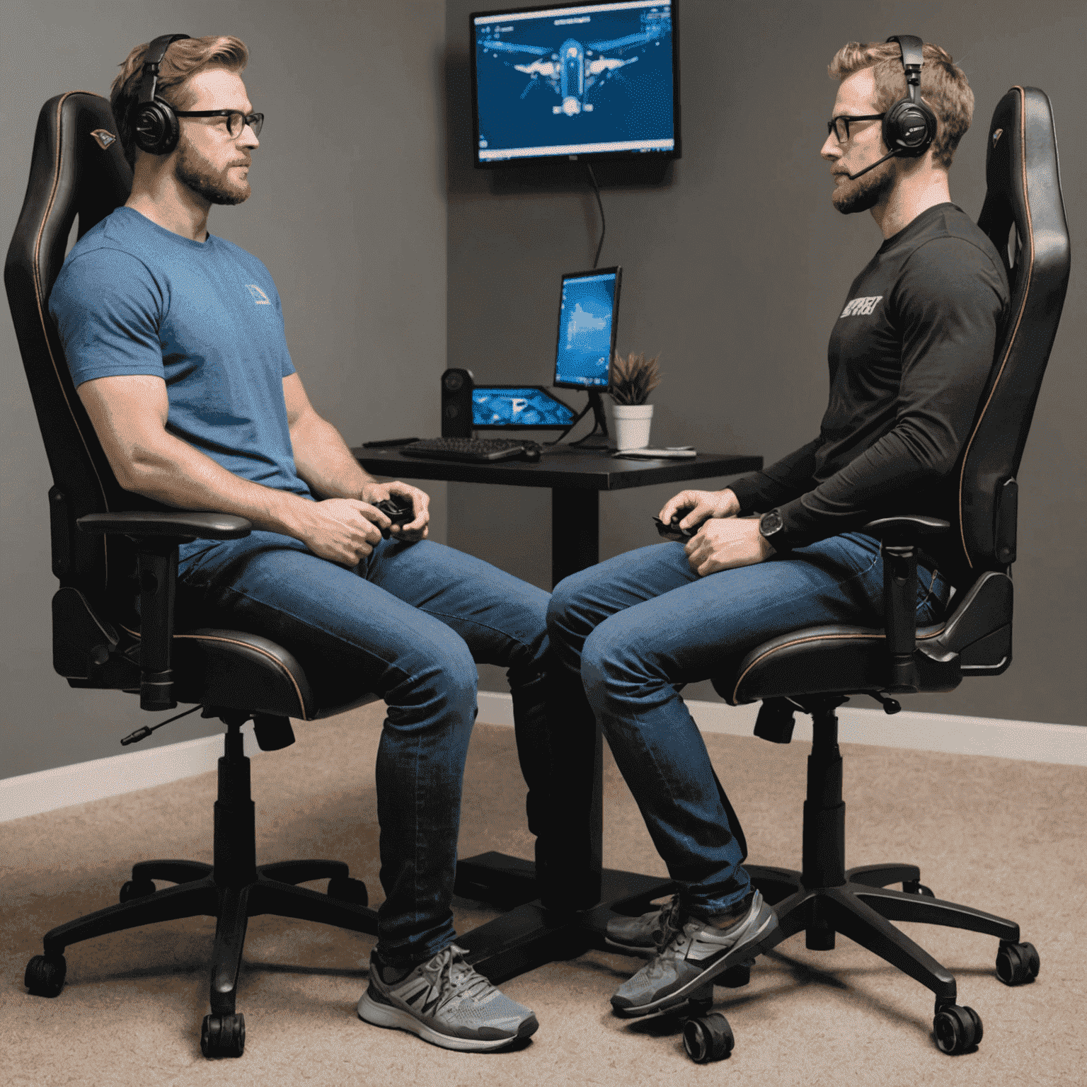 A side-by-side comparison of a gamer's posture in a regular chair versus a VictoryForge chair, highlighting the improved spinal alignment and reduced strain points